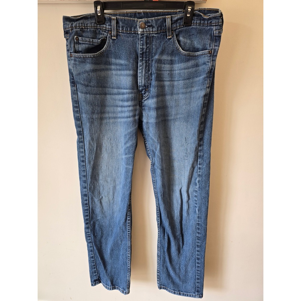 Levis 505 Regular Fit Mens Jeans W38 L32 Medium Wash Blue Straight Leg Denim